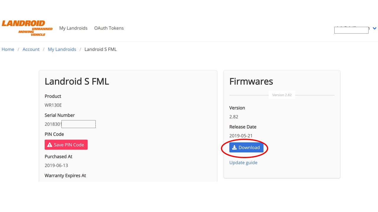 How to upgrade the firmware for Landroid S M and L with LED display